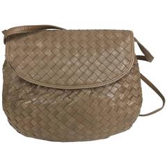 Vintage Bottega Veneta Intrecciato cocoa leather shoulder clutch handbag 1980s NWT