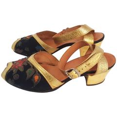 1930s Gold and Brocade Sandals 11