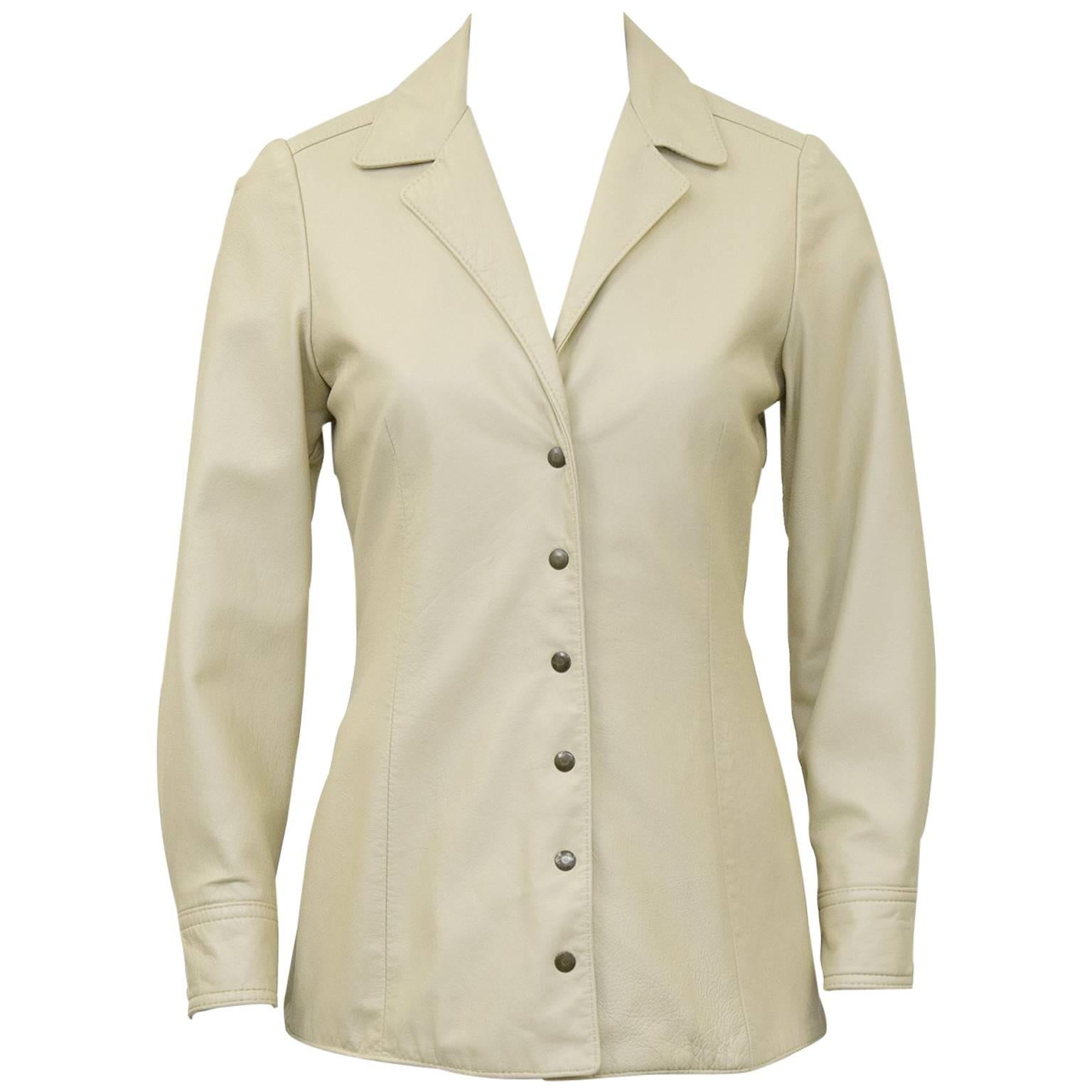 1970s Anne Klein Beige Leather Jacket For Sale