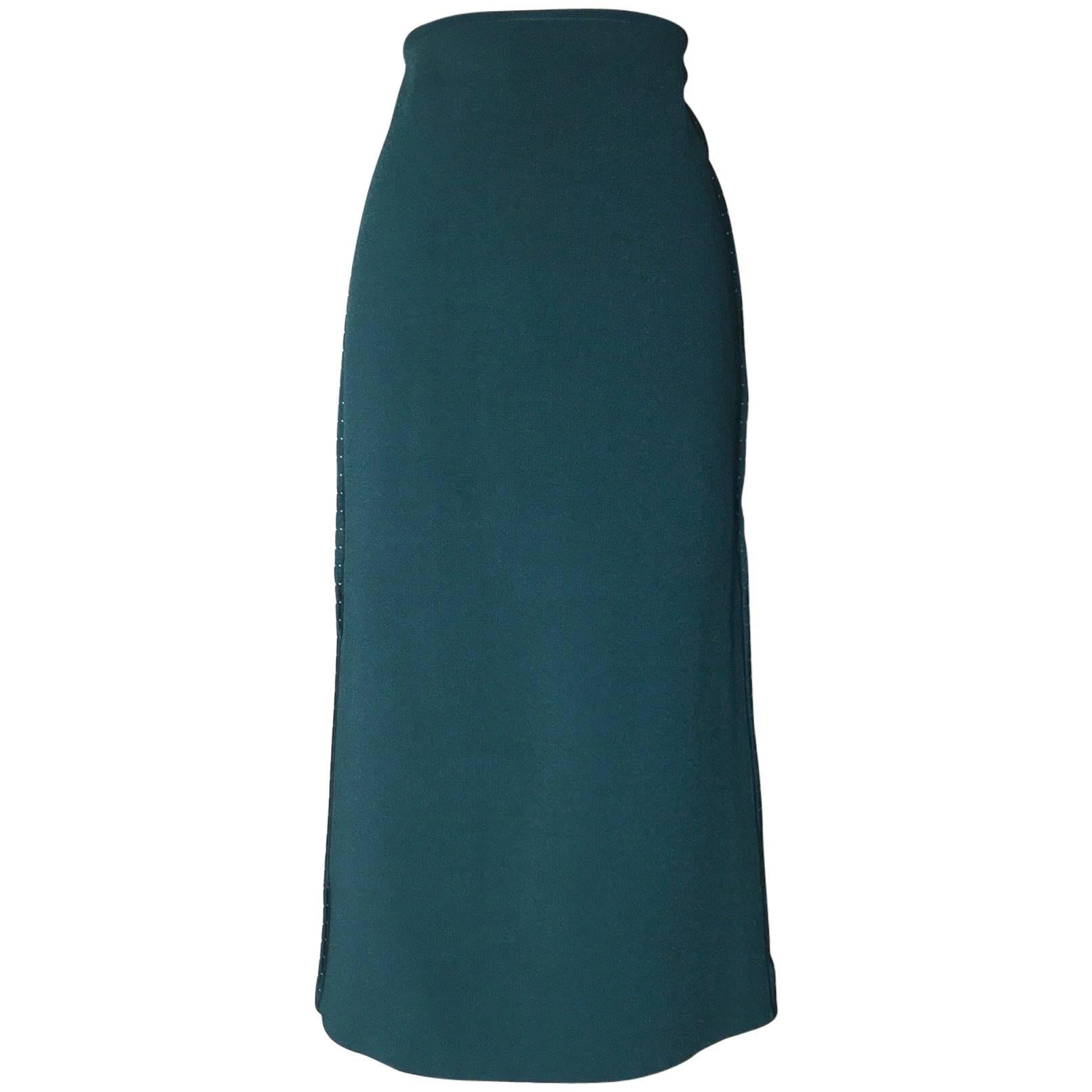 Oscar de la Renta Runway Teal Blue Green Bodycon Knit Midi Skirt, 2013  For Sale