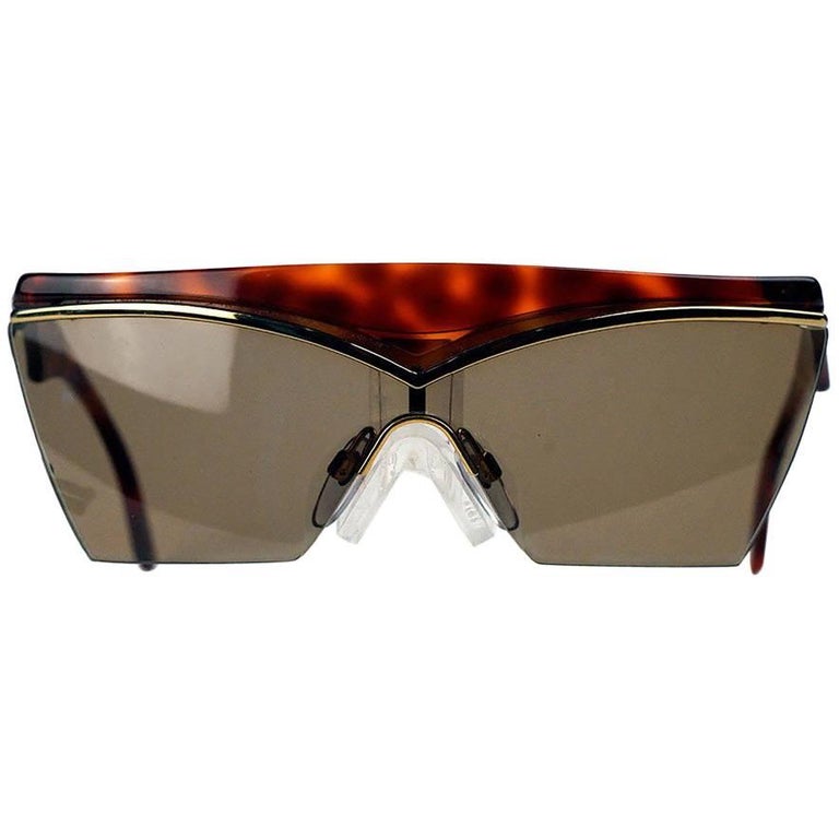 Yves Saint Laurent Tortoise Shield Frame Vintage Sunglasses For Sale at