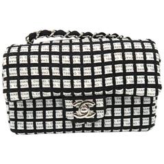 Chanel Classic Flap Black and White Checkered Fabric Chain Shoulder Bag