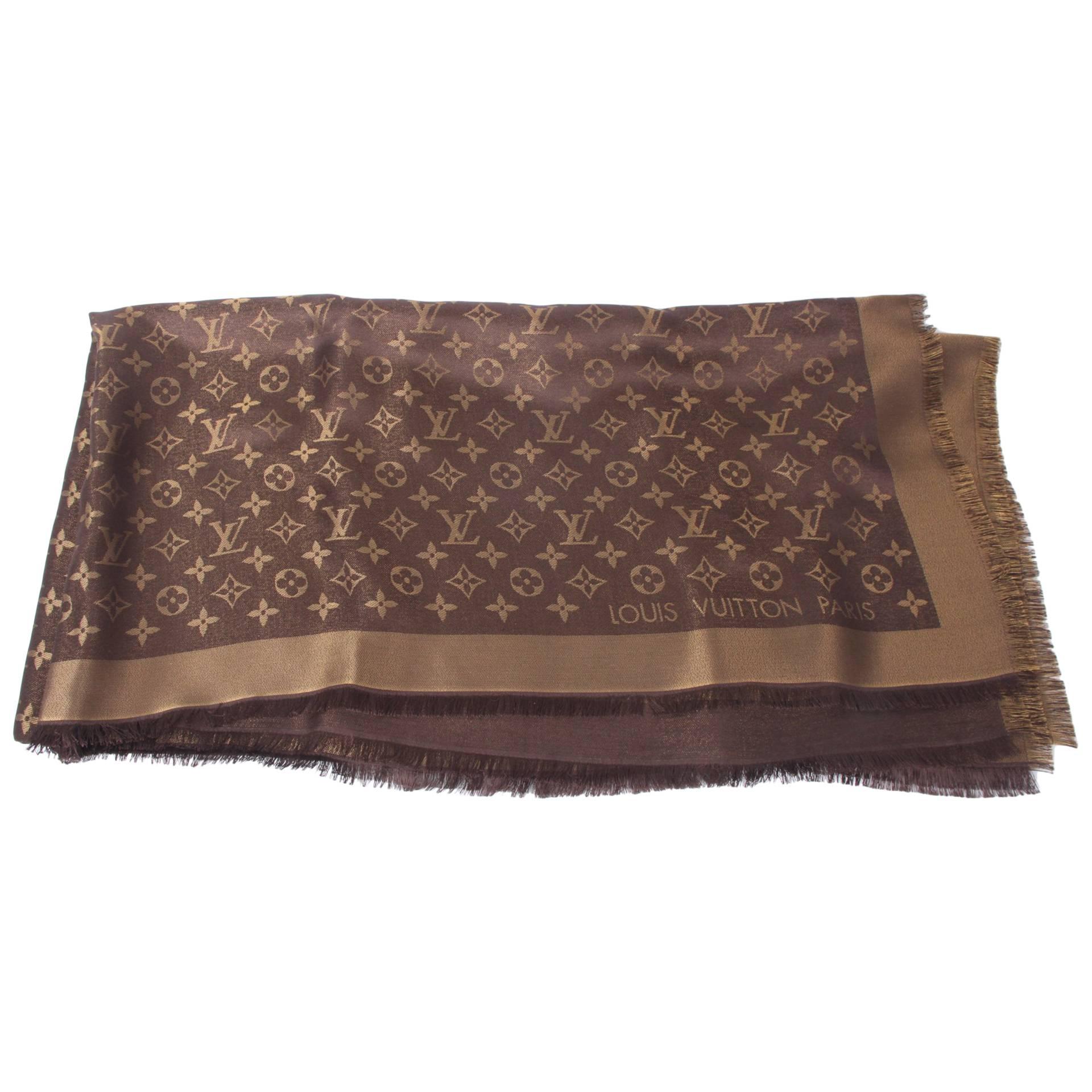 Louis Vuitton Monogram Scarf - Brown and Gold at 1stDibs | lv monogram scarf  brown, brown louis vuitton scarf, louis vuitton scarf brown gold