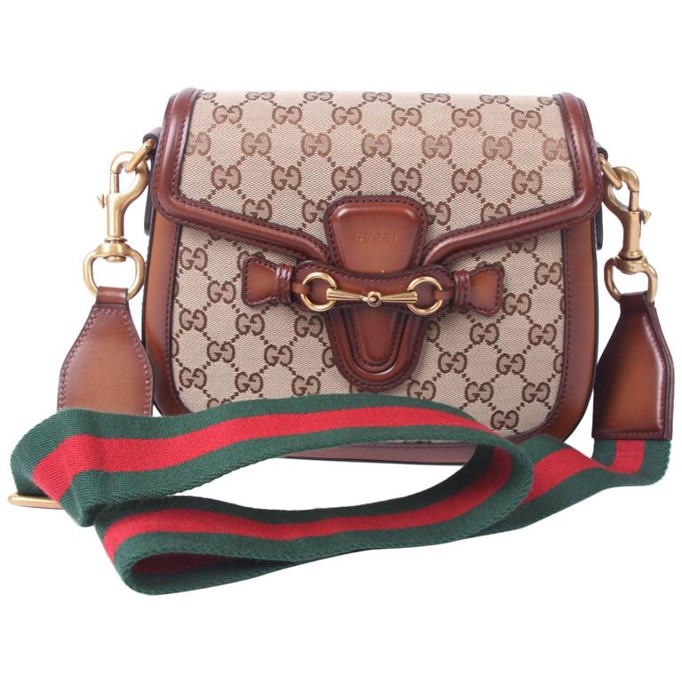 Gucci Lady Web Shoulder Bag Medium Leather Canvas - brown at 1stdibs
