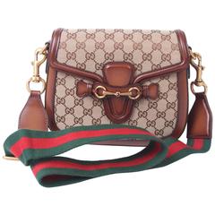 Gucci Lady Web Shoulder Bag Medium Leather Canvas - brown