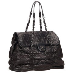 Chanel Black Quilted Lambskin Leather Matelasse Tote Bag 