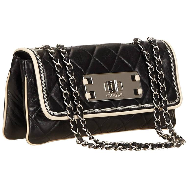 Chanel Black Quilted Leather East West Flap Bag at 1stDibs