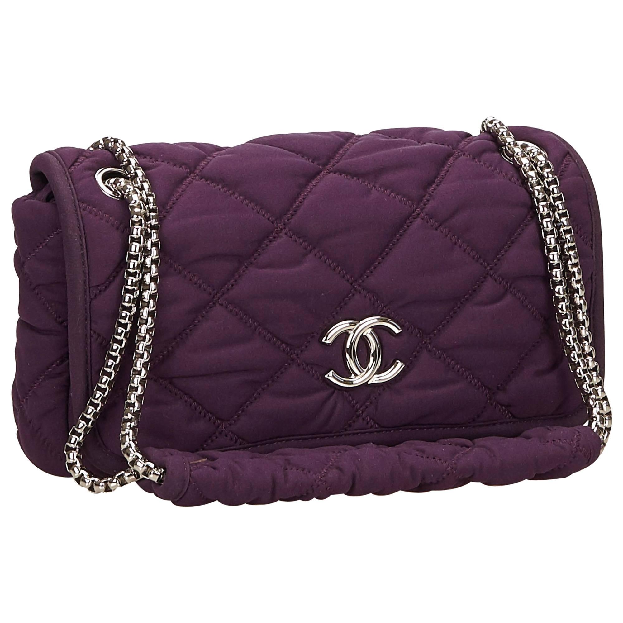 Chanel Purple Quilted Nylon Bubble Chain Shoulder Bag
