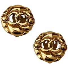 Chanel Gold Toned "CC" Logo Clip On Earrings