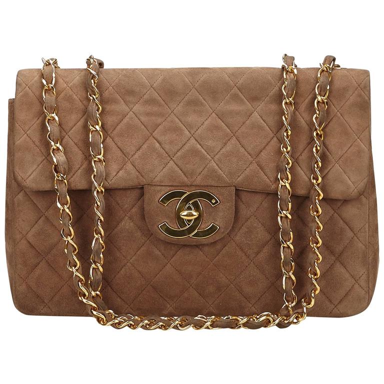 Chanel Brown Quilted Suede Maxi Shoulder Flap Bag at 1stDibs | chanel ...