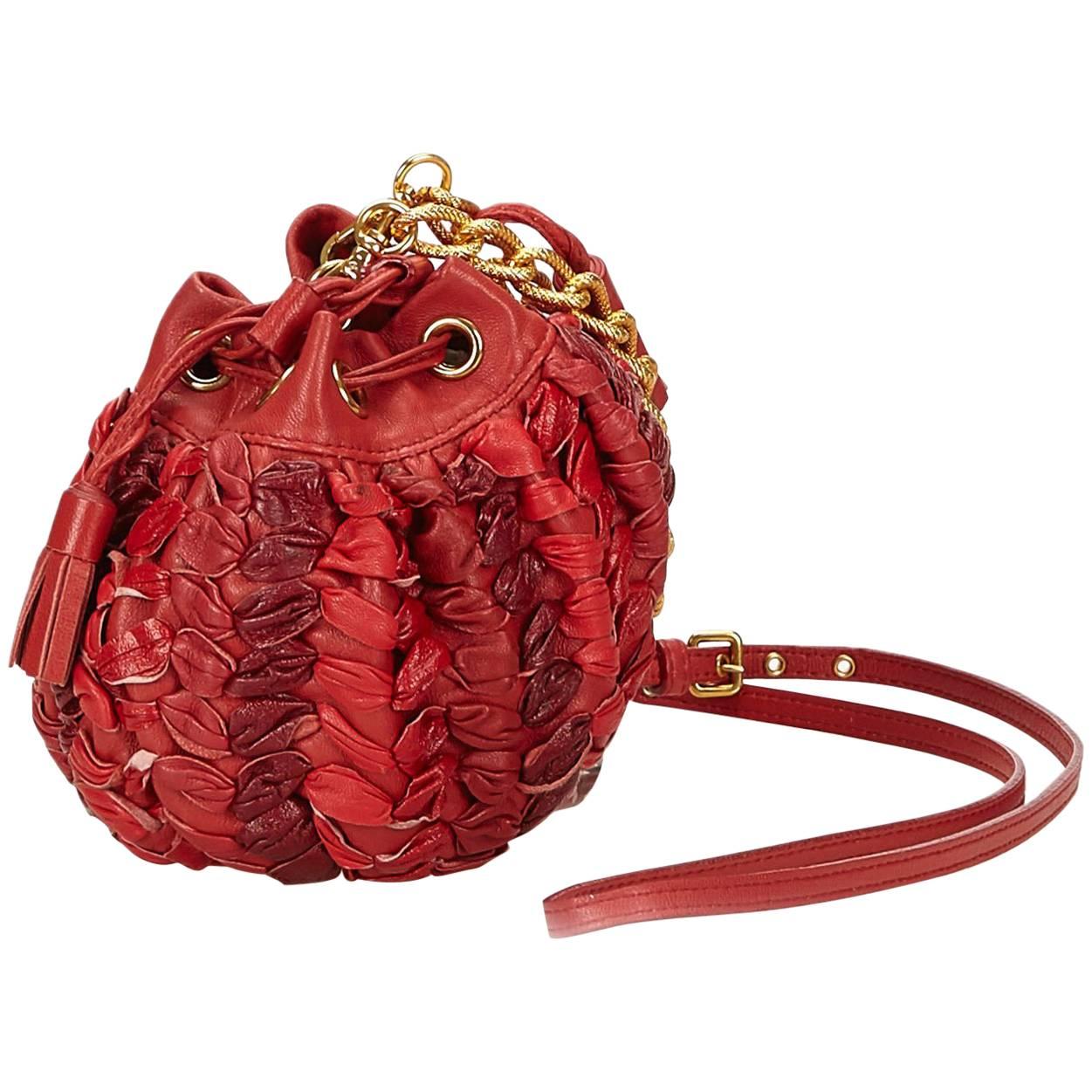 Miu Miu Red Leather Shoulder Bag With Strap 