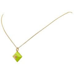 Hermes Green Gold Toned Pyramid Pendant Necklace 