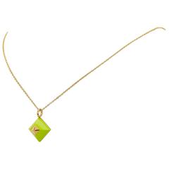 Hermes Green Gold Toned Pyramid Pendant Necklace 2