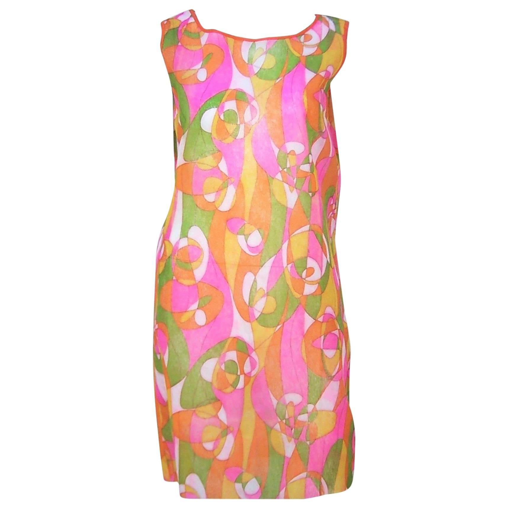 1960's Mod Beau Monde Go Go Neon Pink Paper Dress