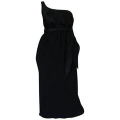 Early 1980s Halston Black One Shoulder Wrap Dress 7