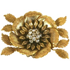 Vintage Miriam Haskell Russian Gilt Flower Brooch