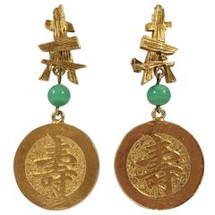 1970s Kenneth Jay Lane Asian Inspired Dangle Earrings 3