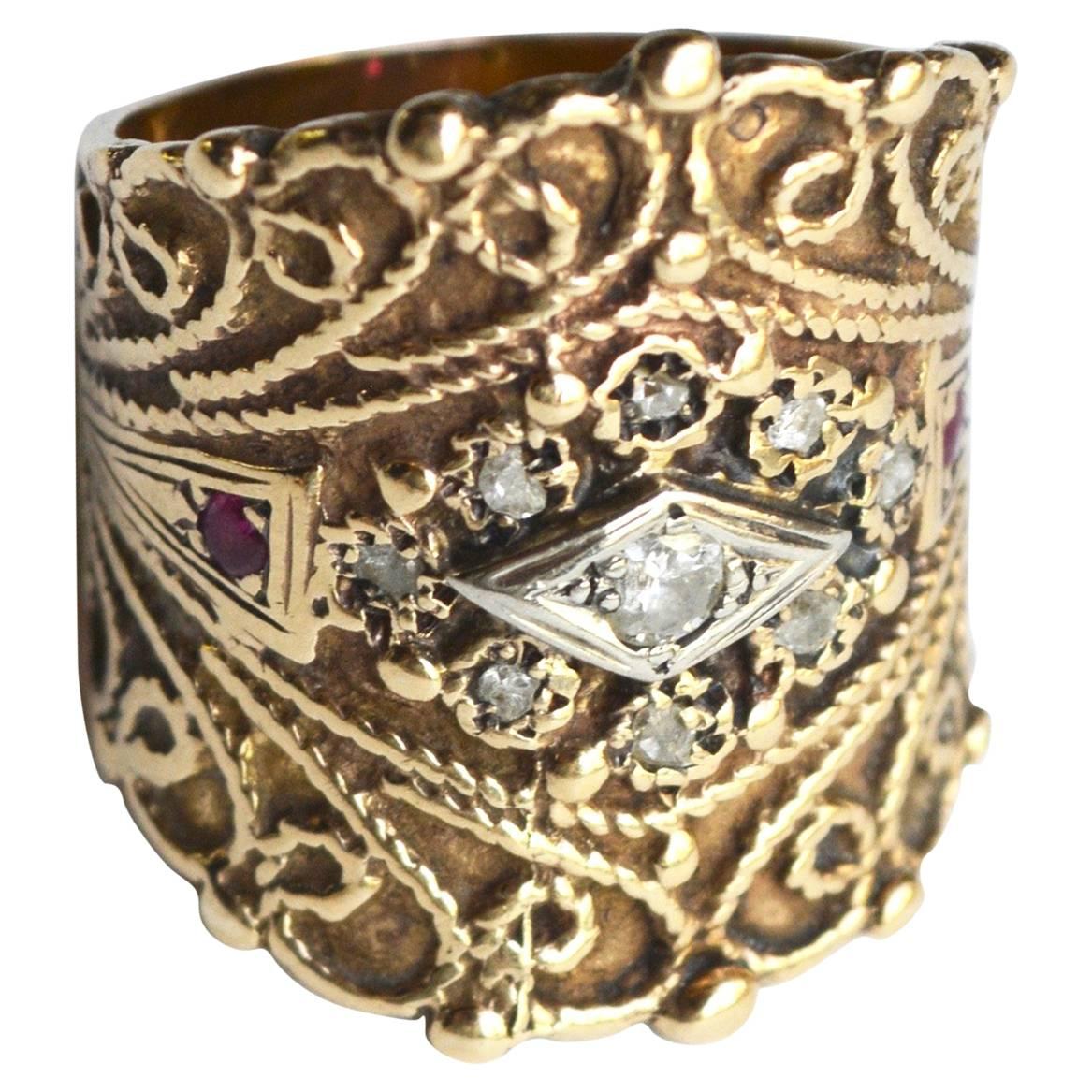 14k Circa 1940s Cigar Band Ring