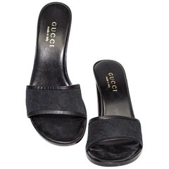 Gucci Black GG Logo Open Toe Platform High Heel Slides