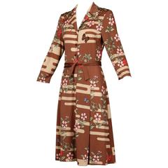 1970s Hanae Mori Vintage Shirt Dress with Butterfly Floral Print