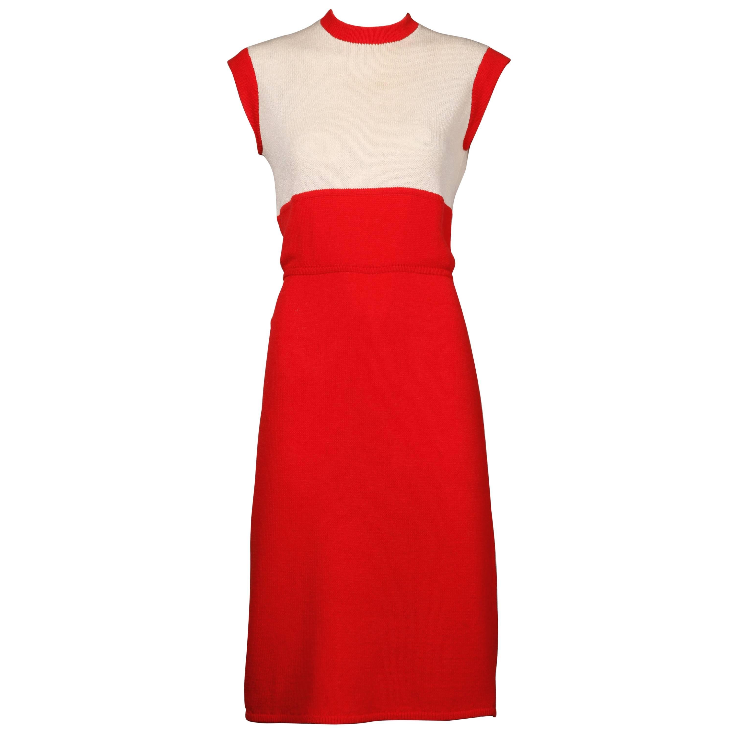 St. John Vintage Red + White Knit Color Block Dress