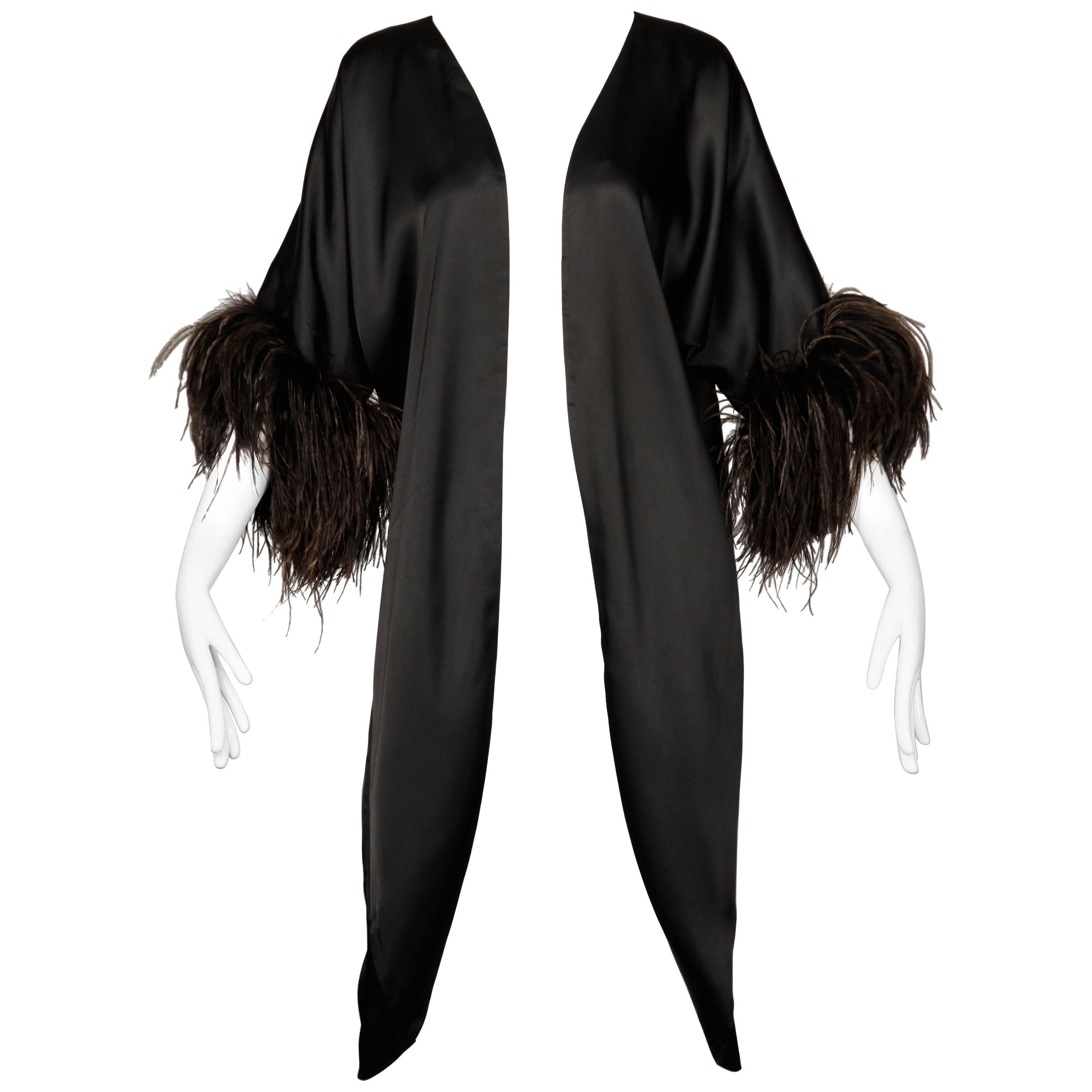 Claire Sandra by Lucie Ann Vintage Bed Jacket, Robe or Kimono Coat with Feathers