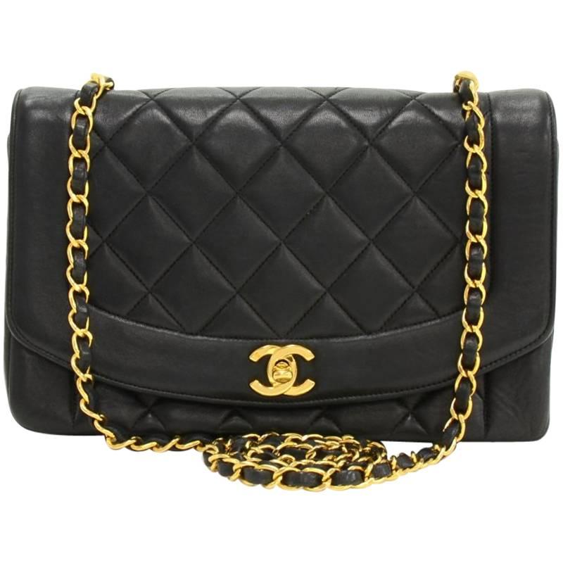 Chanel 10" Diana Classic Black Quilted Leather Shoulder Flap Bag