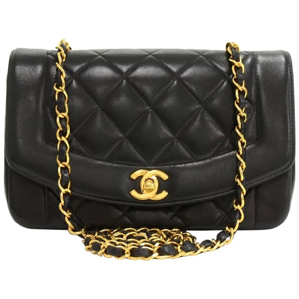 Chanel 9" Diana Classic Black Quilted Leather Shoulder Flap Bag