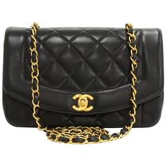 Chanel 9" Diana Classic Black Quilted Leather Shoulder Flap Bag