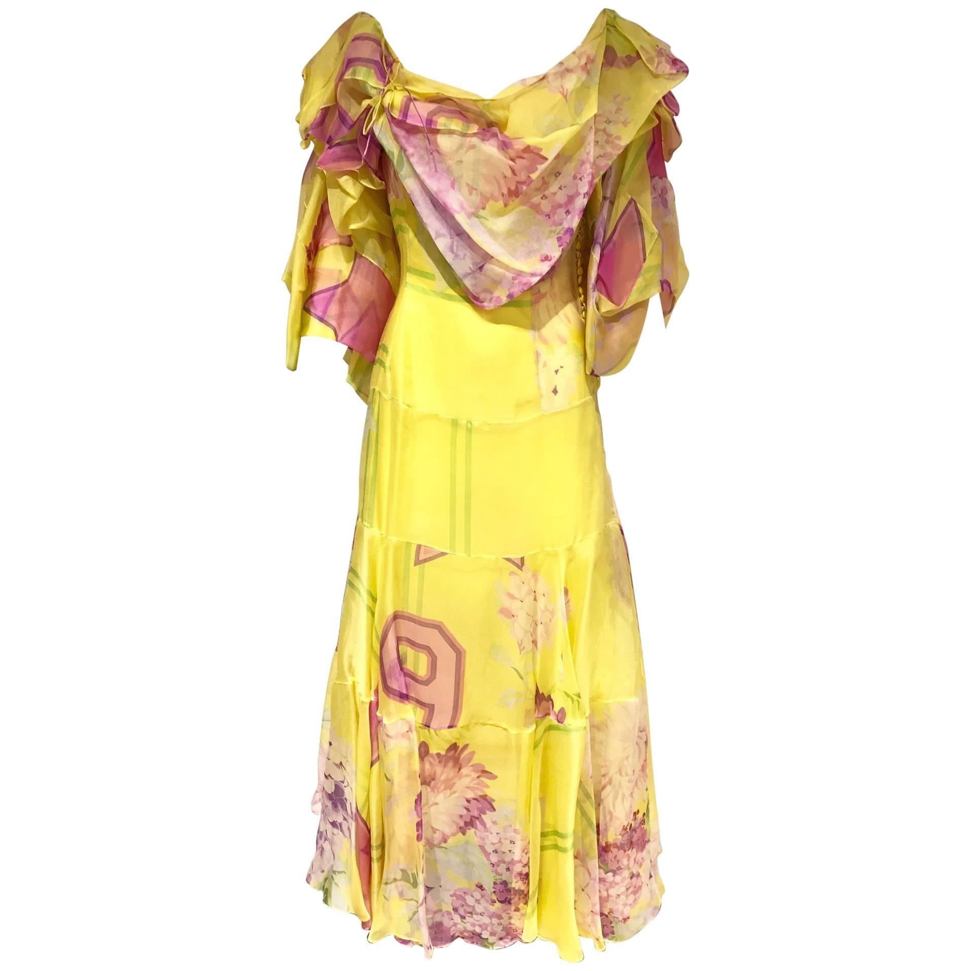 RARE Runway CHRISTIAN DIOR Yellow and Pink Print Silk Dress at 1stDibs ...