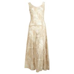 Vintage 1990's DRIES VAN NOTEN cream seamed semi-sheer lace dress