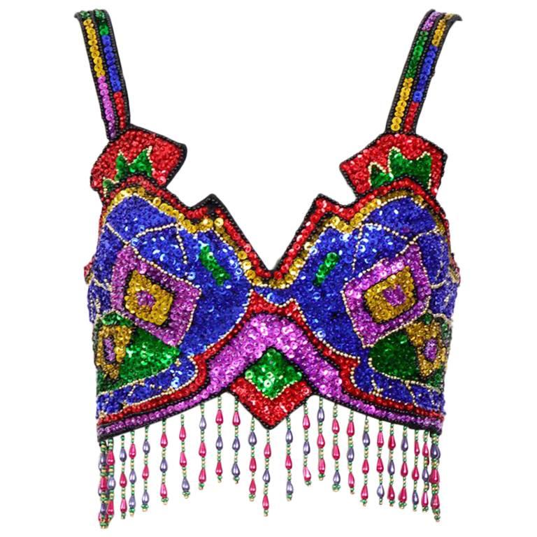 Vintage 1980s Sequin Bra Top at 1stDibs