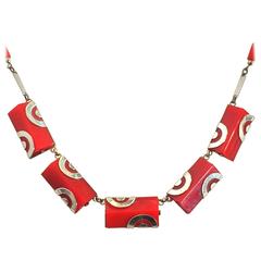 Art Deco Machine Age Red Bakelite necklace attributed to Jakob Bengel