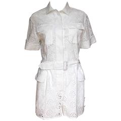 New Valentino White Broderie Anglaise Cotton-blend Playsuit Jumpsuit 44 uk 12 