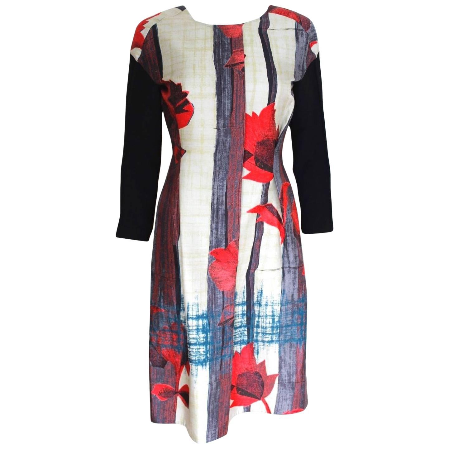 New Marni Floral Striped Print dress S IT 36  For Sale