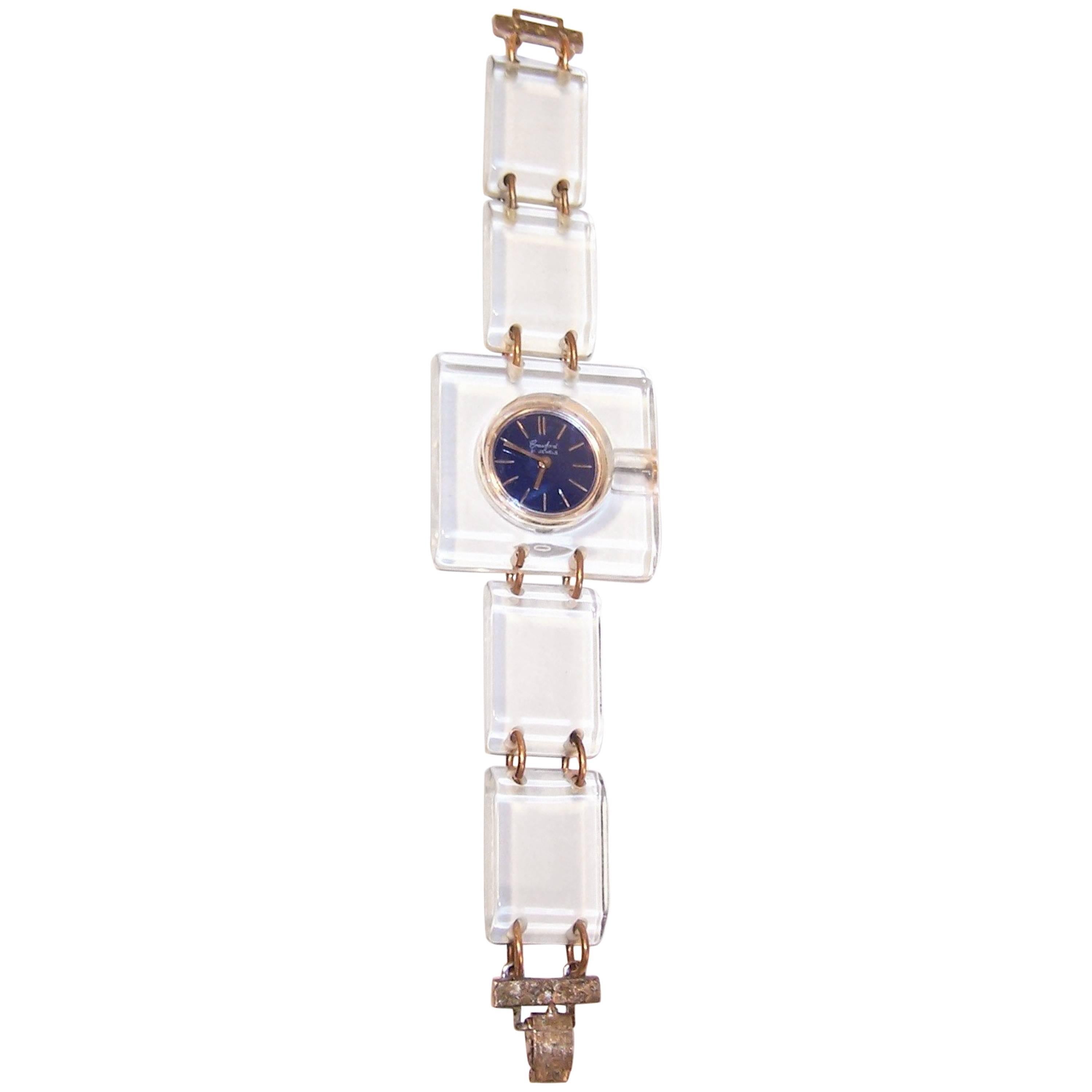 Mod 1960's Crawford Lucite Watch With Cobalt Blue Face