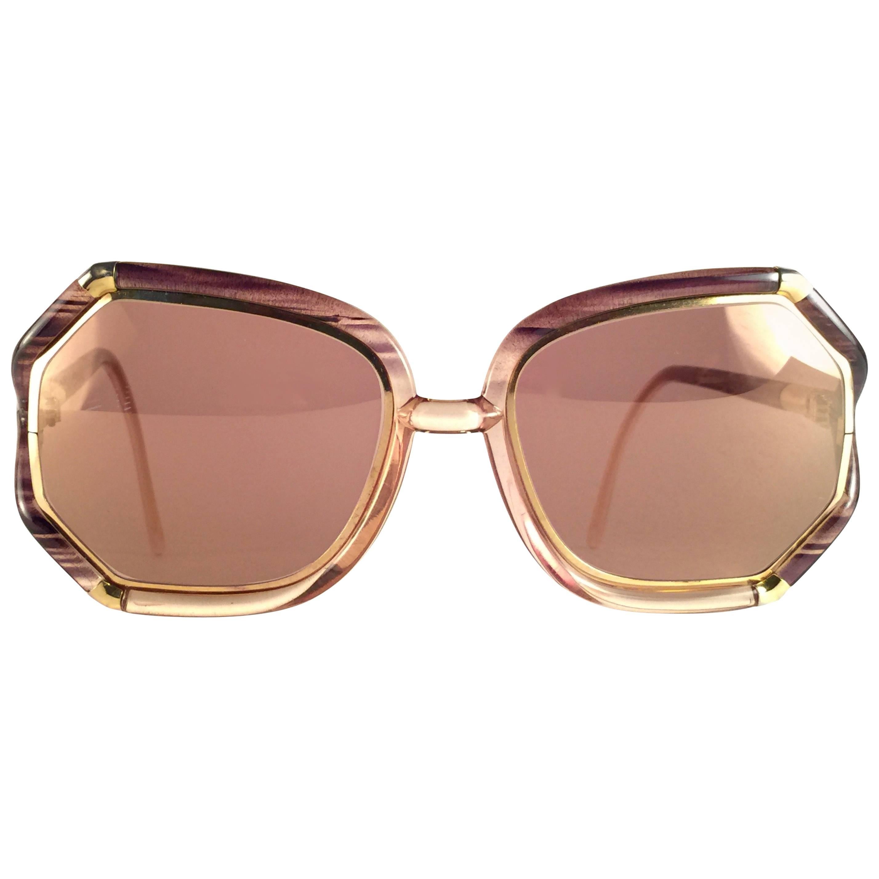 New Vintage Ted Lapidus Paris TL 1042 Brown Stripes & Gold 1970 Sunglasses Franc