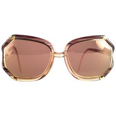 New Retro Ted Lapidus Paris TL 1042 Brown Stripes & Gold 1970 Sunglasses Franc