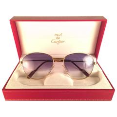 New Vintage Cartier Louis Sapphire 55mm Sunglasses Heavy Gold Plated ...