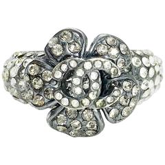 2005 Chanel Rhinestone Flower and Logo Ring