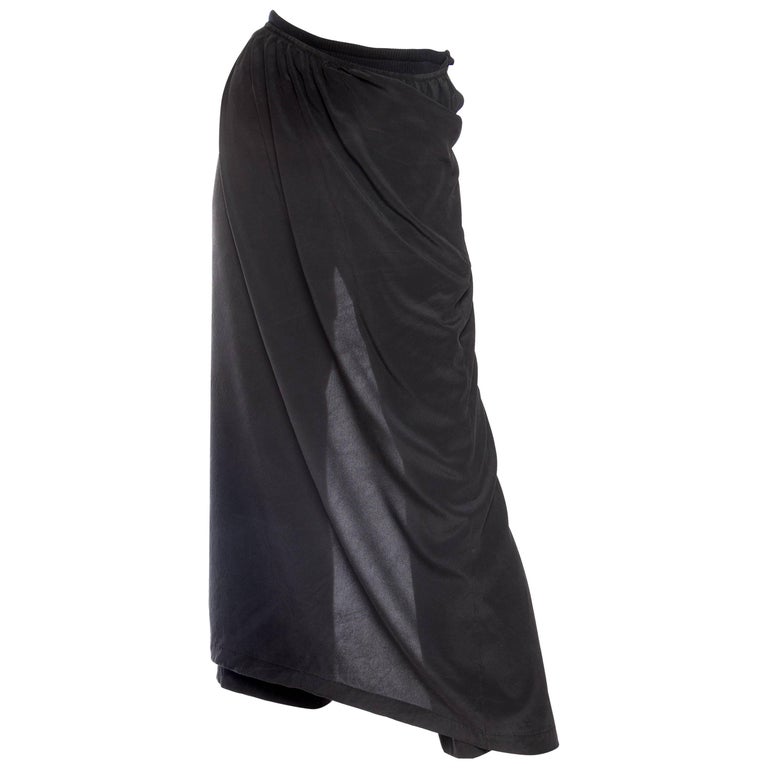 1990S YOHJI YAMAMOTO Black Silk Wide Leg Pants With One Wrap Skirt For ...