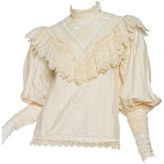 1970s Victoriana Blouse made from Vintage Lace