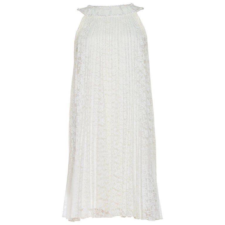 1960S White Pleated Rayon and Nylon Lace Mod Cocktail Dress With ...
