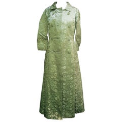 Retro Opulent Mint Green Satin Brocade Opera Coat Ensemble for Saks Fifth Avenue 