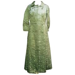 Opulent Mint Green Satin Brocade Opera Coat Ensemble for Saks Fifth Avenue 9
