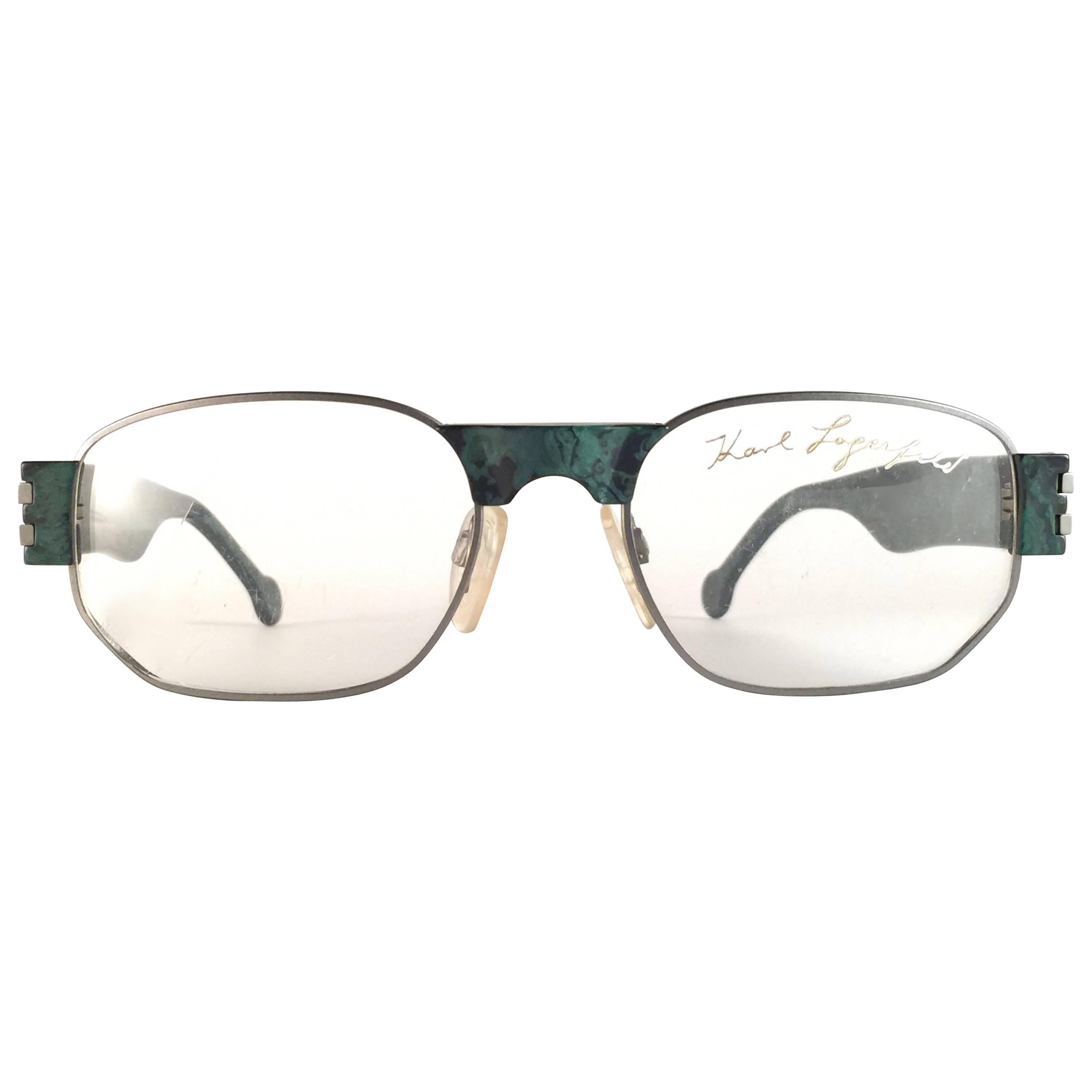 New Vintage Karl Lagerfeld Marbled Green Reading RX Frame 1990's Sunglasses For Sale