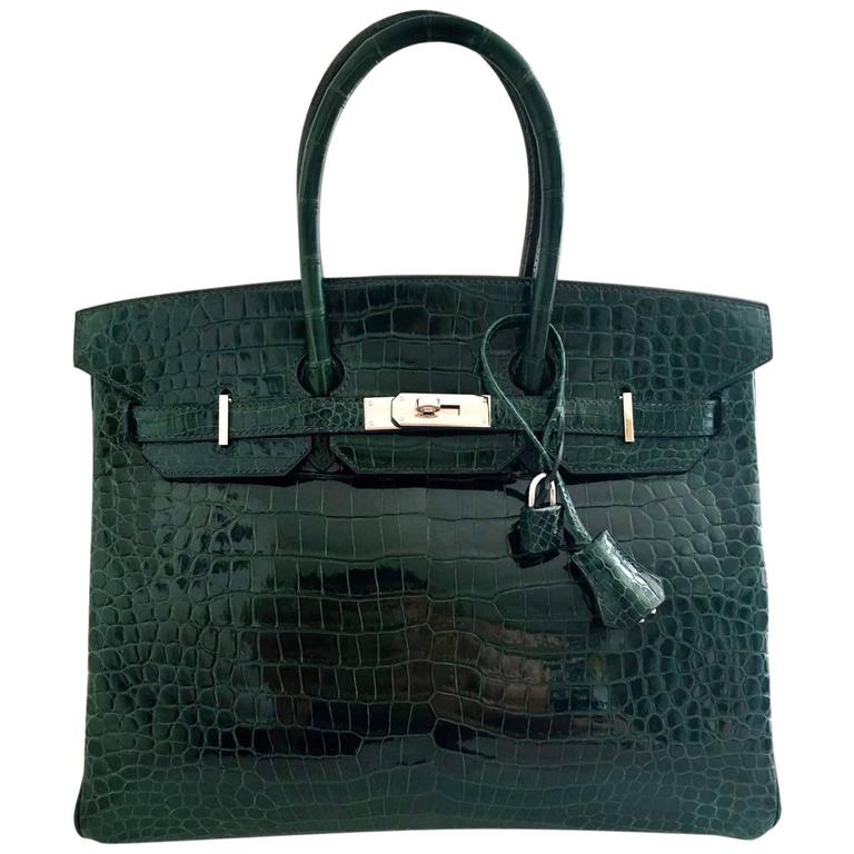 Hermes Birkin Bag Shiny Vert Fonce Dark Green Porosus Crocodile 35 cm ...