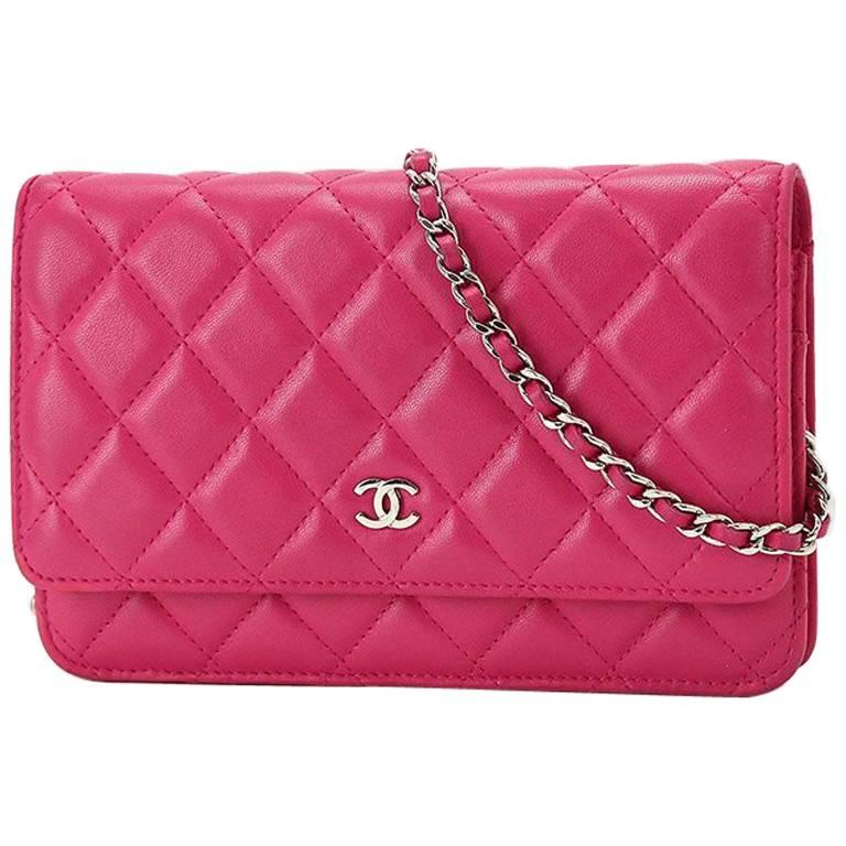 Chanel Pink Lambskin WOC Wallet on Chain 3way Crossbody Purse Bag For Sale