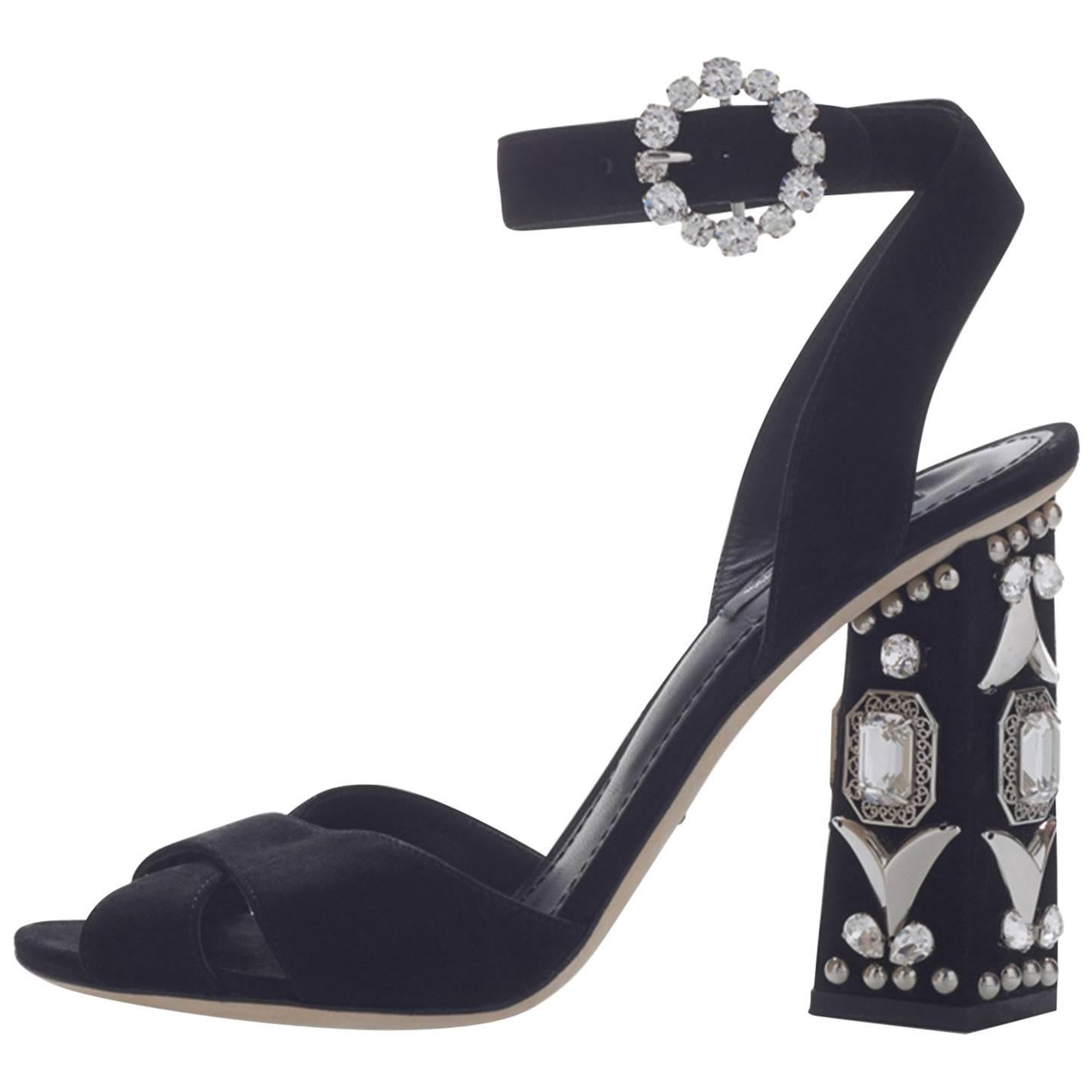 Dolce & Gabbana New Sold Out Black Crystal Evening Sandals Heels in Box