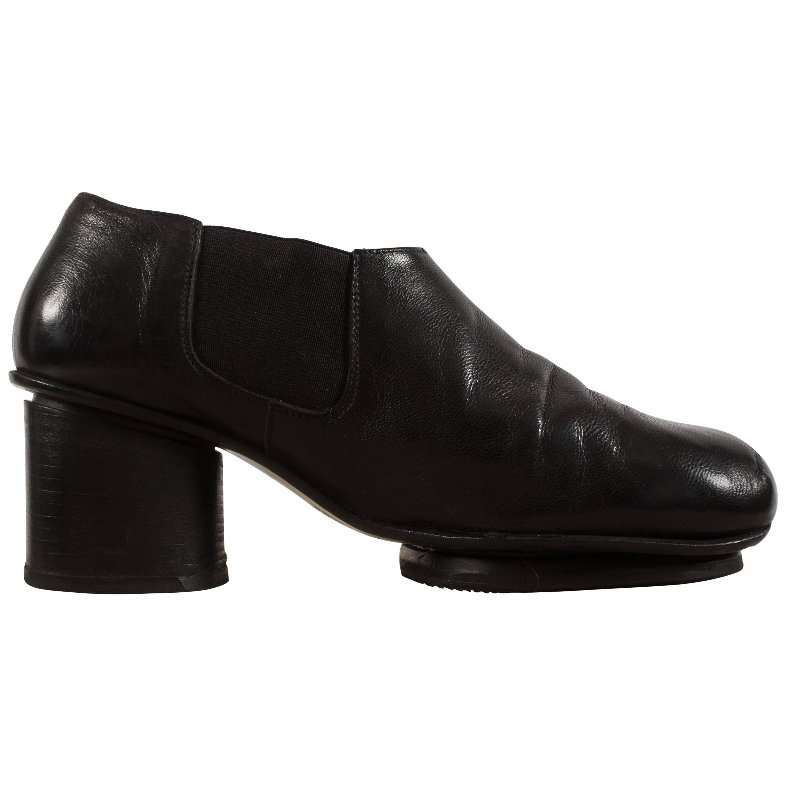 Martin Margiela black leather heeled pumps with sock boots, fw 1999 For Sale